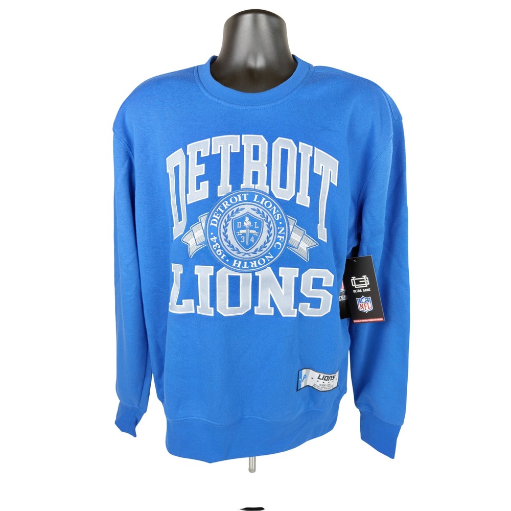 NFL Ultra Game Detroit Lions Sweatshirt Blue Crewneck Mens Small Embroidered New
